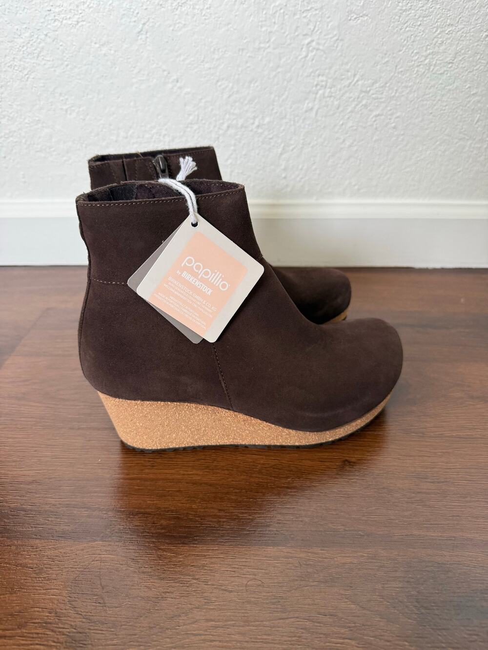 Papillio Birkenstock NWT Ebba Ankle Boots Brown Suede Sz 38 (US 7) Cork Wedge